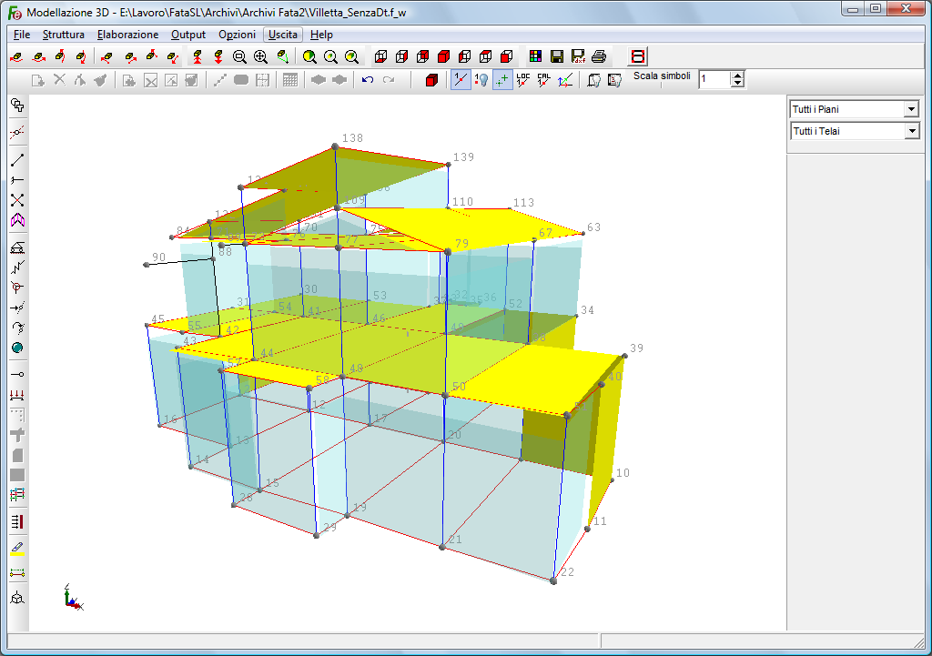 Oltre ai menu utili a passare alle altre sezioni dell input già descritte precedentemente (riportati anche nell input grafico) sono presenti i comndi di visualizzazione 3D, per i quali si rimanda al