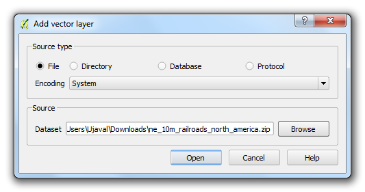 2. Selezionate il file appena scaricato ne_10m_railroads_north_america.zip e fate click su OK. 3.