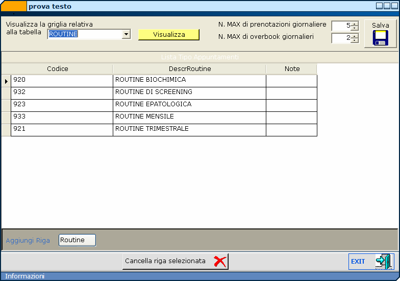 TABELLE DI SISTEMA Con questa funzione possiamo personalizzare il sistema impostando il N. MAX di prenotazioni giornaliere e il N MAX di possibili overbook.