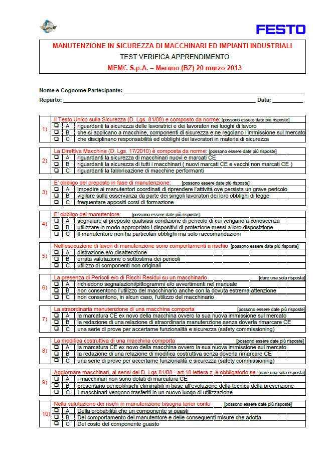 Test finale di apprendimento(per