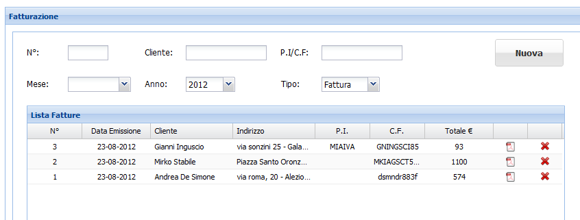 10. FATTURAZIONE Questo modulo permette di generare una fattura/ricevuta a partire dai dati registrati sul planning o una fattura/ricevuta libera. Non sono gestite le fatture di acconto/saldo.