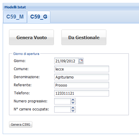 Dopo aver scaricato il modulo che si vede sopra basterà compilarlo secondo le proprie necessità. Lo stesso discorso vale per la creazione del modello C59_G (giornaliero).