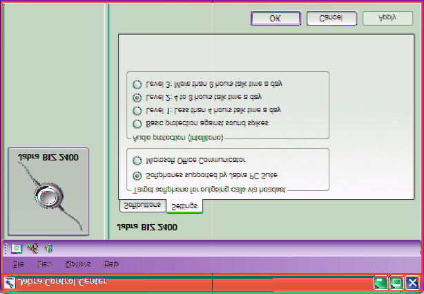 La scheda Settings (Impostazioni) Le opzioni disponibili nella scheda Settings (Impostazioni) permettono di controllare la funzione Audio protection (Intellitone) (Protezione audio (Intellitone)).