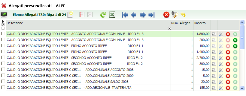 P a g i n a 89 37. ALLEGATI PERSONALIZZATI ALPE Il sistema in automatico genera l elenco dei documenti allegati al momento del calcolo della dichiarazione, verificando i quadri compilati.