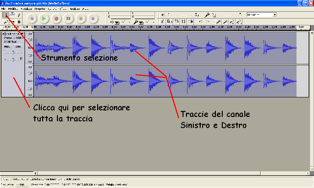 Gli effetti di Audacity Utilizzare gli effetti Per prima cosa specifico che gli effetti di Audacity si possono utilizzare solo quando abbiamo: importato almeno una traccia selezionata tutta o in