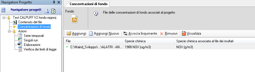 4.5.1. Contenuto del file Selezionando Contenuto del file nel Navigatore del progetto si apre la finestra che mostra le informazioni presenti nel file che contiene i dati da elaborare.