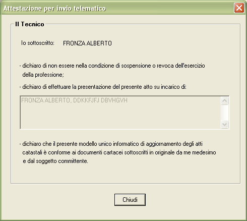 Attestazione per invio telematico Alla fine della compilazione