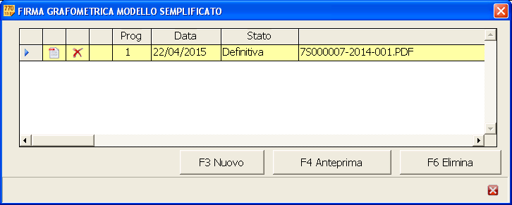 FIRMA GRAFOMETRICA La scelta F3=Nuovo permette di aggiungere ad un documento già esistente altri documenti ad esempio perché si è predisposta una dichiarazione correttiva e si vuole conservare il