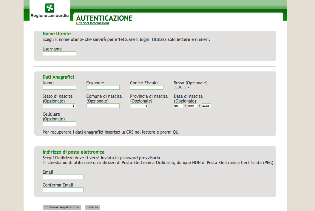 Figura 1-10. Form da compilare per registrare un nuovo Utente.