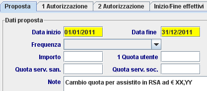 Cambio quota per revisione annuale o a seguito di nuovo conteggio Indicare cambio quota, la decorrenza della nuova quota nei campi