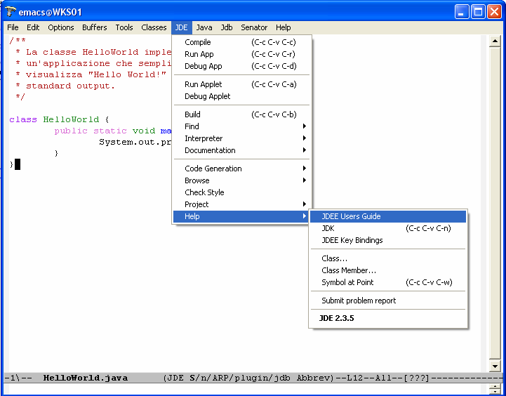 JDE JDEE (Java Development Environment for Emacs) è un pacchetto Emacs scritto in linguaggio Lisp che consente ad Emacs di interaggire con tool