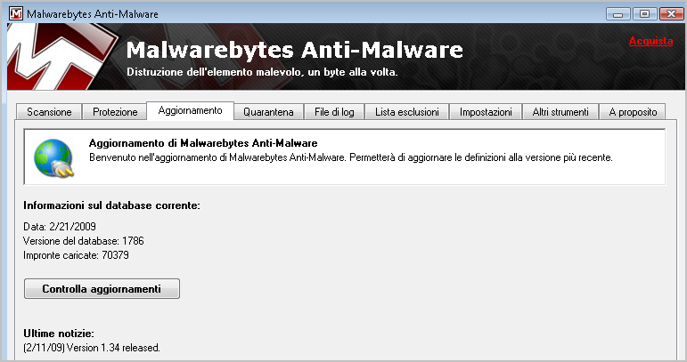 Uso di un antispyware 4 Malwarebytes 1.34 Malwarebytes Anti-Malware, giunto alla versione 1.