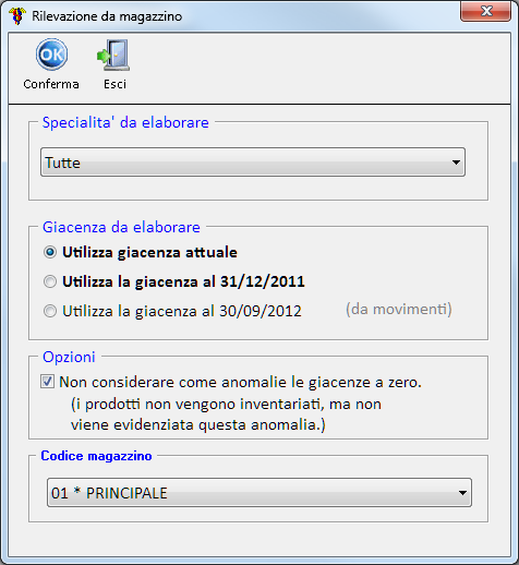 APPENDICE B Riporto delle giacenze di magazzino in inventario Quando si crea un nuovo inventario con Rilevazione inventario da magazzino è possibile riportare: Le giacenze attuale (quelle del momento