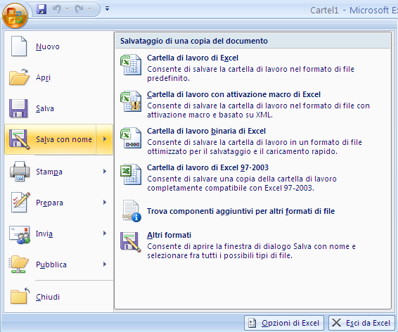 Modulo 4 - Nuova ECDL G. Pettarin Spreadsheet Il comando Salva con nome Scegli la voce Salva con nome nel menu del pulsante Office.