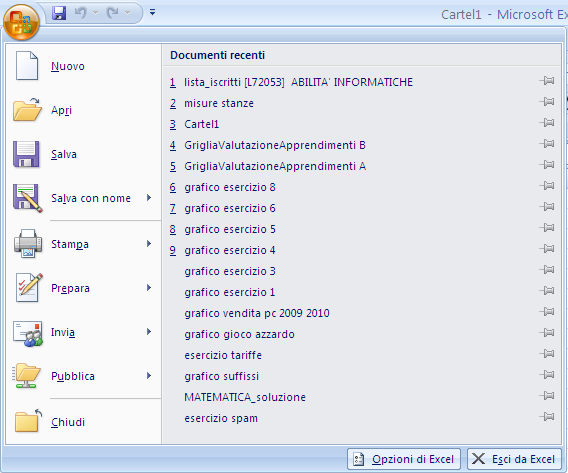 G. Pettarin Spreadsheet Modulo 4 - Nuova ECDL L elenco delle cartelle aperte Il segno di spunta ( ) a fianco del nome di un documento indica che è il testo visualizzato (attivo) in quel momento.