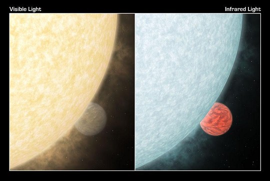 Pagina 90 A. Villa, Transiti extrasolari FIG. 16: Visione artistica dell emersione di TrES-1b dietro alla sua stella ospite, nel visibile, a sinistra, e nell infrarosso.