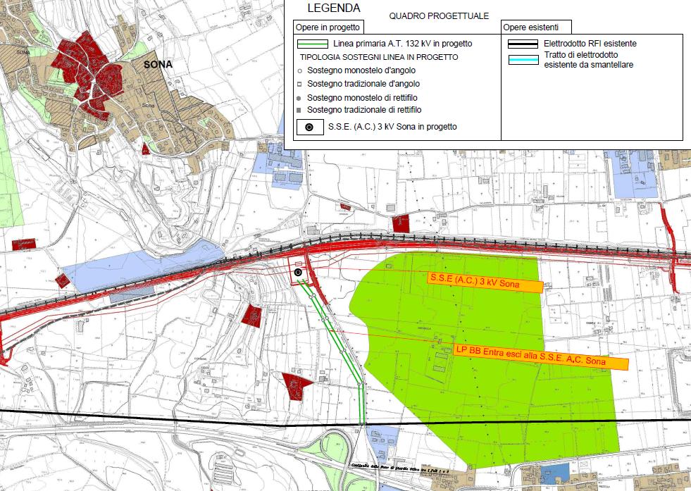 Nell allegato: IN0500DE2N4SA000P1041 LINEA PRIMARIA AT 132kV ST/DT - STUDIO DI IMPATTO AM- BIENTALE - All. 4 Previsione degli strumenti urbanistici - LP CC - tav.