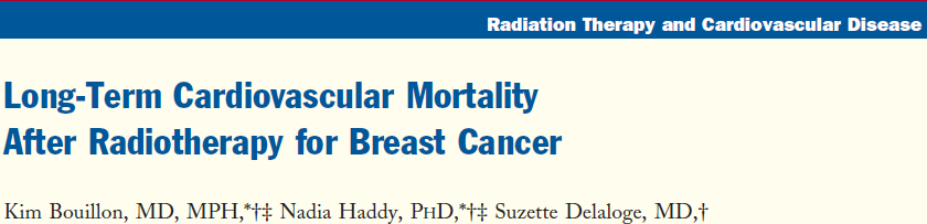 4456 donne sottoposte a RT per ca mammario e sopravvissute > 5 anni (Gustave Roussy 1954-1984) follow-up medio 28 anni RT su mammella e catena linfonodale mammaria interna endpoint: cardiopatia