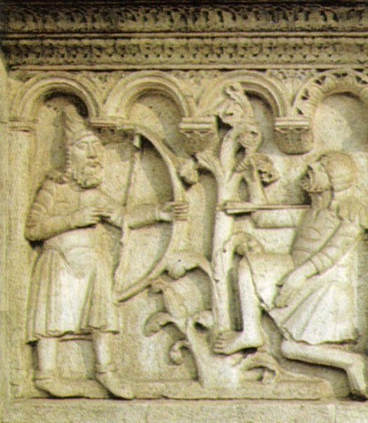 In questa scena le due figure, come nel lavoro dei campi, sono affrontate e sono divise da un albero, ad un ramo del quale Caino si aggrappa mentre sta morendo.