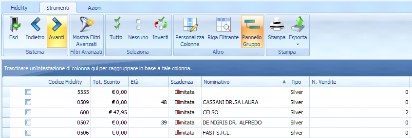 1.2.2.2 23 Selezione Il gruppo Selezione consente di lavorare in modo massivo sulle selezioni della griglia.