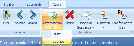 33 Azioni 1.2.3.1 2.3.1 Modifica Il gruppo Modifica consente di interagire con la griglia contenente il riepilogo dei dati relativi alle Fidelity Card.