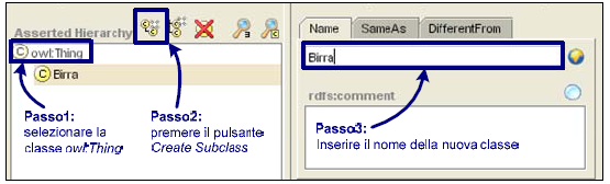 Il controllo più importante della GUI è la Barra dei Componenti, che permette di navigare tra i diversi elementi dell ontologia in fase di definizione.