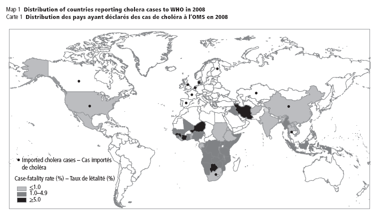Casi di colera notificati all OMS nel 2008 L America Latina non ha fornito, come di consueto, alcun dato: l OMS esprime preoccupazione sull accuratezza della sorveglianza in quest area L 89% delle