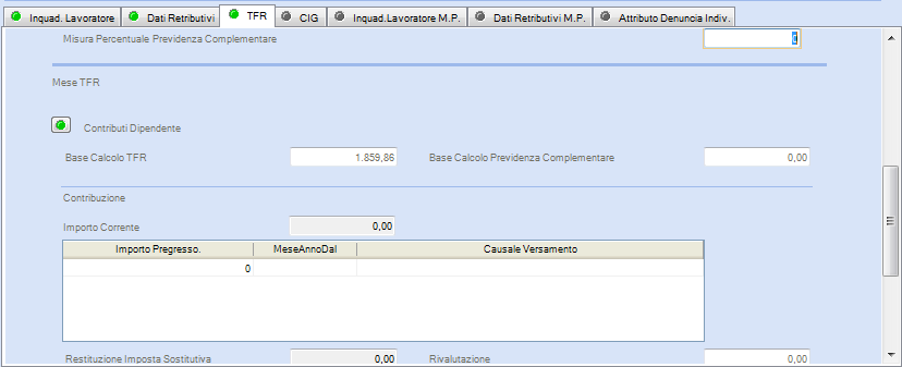 Campo Scelta TFR - Fondo Tesoreria Scelta Prev.Complementare - Data Scelta Forma Prev.Complementare Tipo quota Prev.Complementare Misura percentuale Prev.