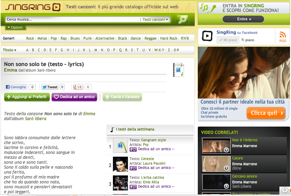 TESTI: Database di oltre 1M di Testi VIDEO: la nostra grande risorsa Oggi il database di SingRing include i testi dei cataloghi di oltre 50 Edizioni Musicali.