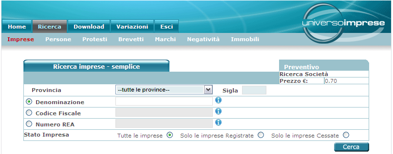 - Persone: permette di individuare soggetti fisici o giuridici iscritti al Registro Imprese. - Protesti: Permette la ricerca di un soggetto ai fini dell individuazione di protesti a carico.