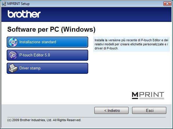 Installazione su un PC Windows 3 Fare clic sul pulsante corrispondente al software che si desidera installare. In questo caso, fare clic sul pulsante Installazione standard.