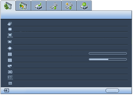 Uso dei menu Il proiettore è dotato di menu OSD (On-Screen Display) che consentono di effettuare regolazioni e selezionare varie impostazioni. Qui sotto trovate una panoramica del menu OSD.