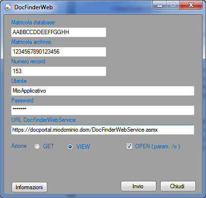 4. DOCFINDER WEB CLIENT Per gli sviluppatori che operano in ambiente MS Windows e che non intendono sviluppare l interfaccia tramite protocollo SOAP possono instanziare il client denominato