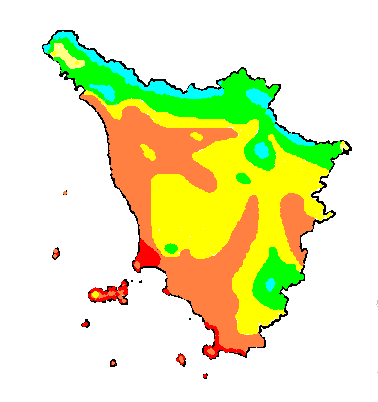 Il clima <10 C 10-12 C 12-14 C 14-16 C >16 C Il clima della Toscana è continentale nell interno, cioè con inverni rigidi ed estati calde, e mite sulla costa, infatti il mare imprigiona il calore in