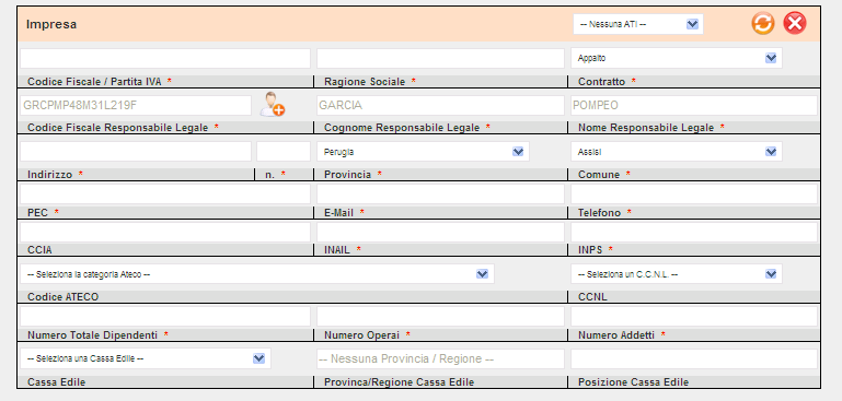 a) Se il suddetto soggetto non risulta inserito nell anagrafica del sistema, inserire i dati mancanti manualmente; b) Se il suddetto soggetto, risulta già inserito nell anagrafica del sistema, il