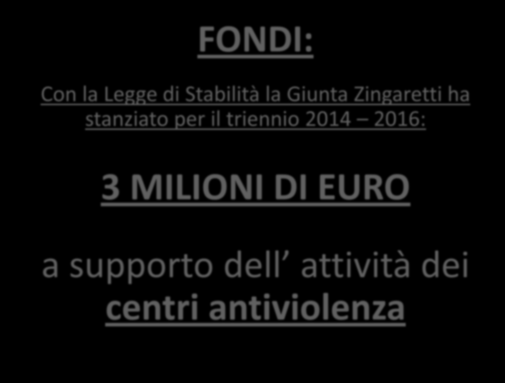 FONDI: Con la Legge di Stabilità la Giunta Zingaretti ha stanziato per il