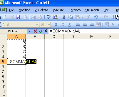 Corso completo di Excel 2003 per Certificazione Microsoft Office Specialist e Patente Europea (ECDL) - Le Formule Per inserire una formula, posizionarsi nella barra delle formule e digitare il segno