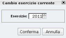 Cambio esercizio corrente La funzione, accessibile dal menù "Altro\Cambio esercizio corrente" consente all'utente di visualizzare e/o intervenire in modifica dei dati gestionali relativi a