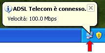 A connessione avvenuta, sulla barra delle applicazioni nella parte inferiore destra dello schermo comparirà una nuova icona per segnalare la connessione ADSL Telecom attiva 1. 5.4.