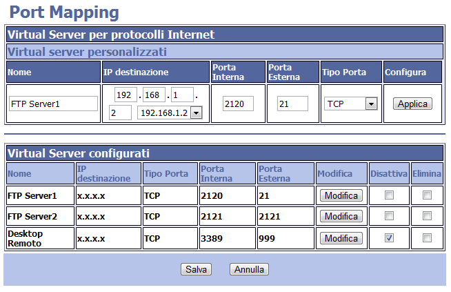 Le modifiche di configurazione devono essere effettuate e vengono rese attive secondo le linee guida generali descritte nella sezione 6.3 Modifiche alla configurazione del modem.