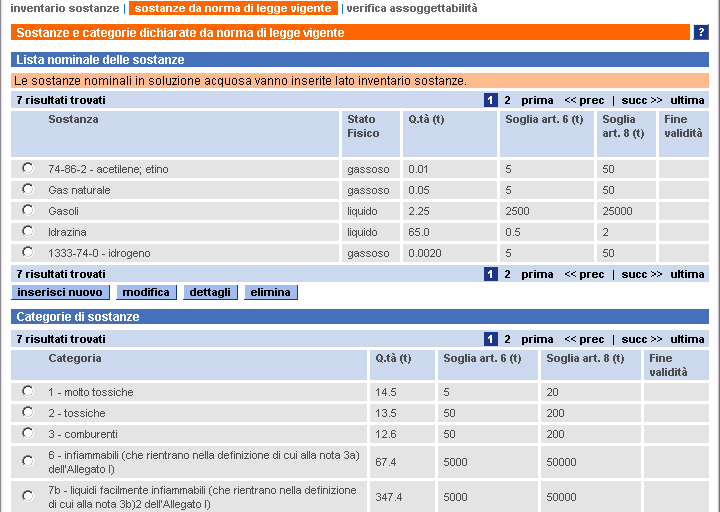 Sezione sostanze