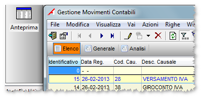 L intestazione della pagina appare in colore rosso nel caso siano modificate alcune voci necessarie per la generazione delle scritture (Es.