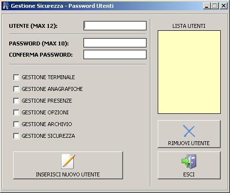 17 Sicurezza: L apertura dell applicazione è vincolata all inserimento di un nome UTENTE e della sua Password.