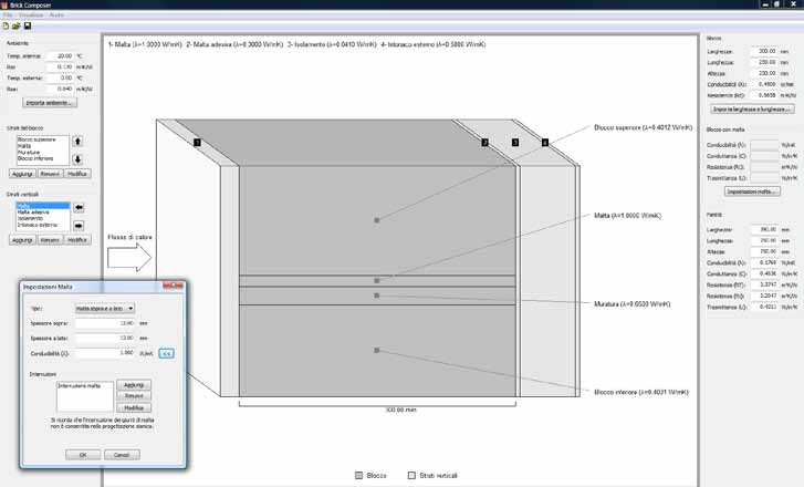 ), utilizzando i dati calcolati con il modulo di simulazione Brick Simulator o inserendoli manualmente.