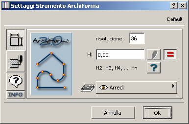 Manuale Utente La finestra dei parametri Fate click sull icona dello strumento Polilinea 3D ArchiForma e verrà visualizzata la seguente finestra dei parametri.