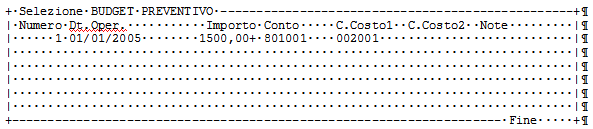 BUDGET Preventivo La funzione in oggetto viene utilizzata per caricare manualmente dei movimenti analitici di tipo preventivo. I campi richiesti sono: Codice Azienda: indicare l azienda.