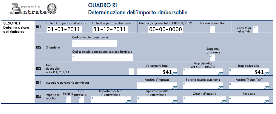 Gli altri campi sono manuali. In particolare si evidenzia che per il campo RI3 colonna 2 Irap dedotta art.6 D.L 185/08 non viene effettua nessuna ripresa automatica. Il campo è manuale.