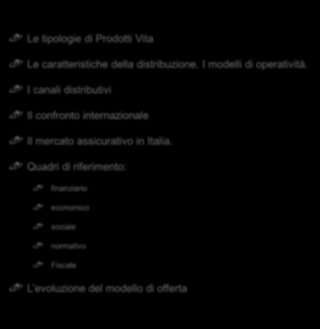 Le tipologie di Prodotti Vita Le caratteristiche della distribuzione. I modelli di operatività.