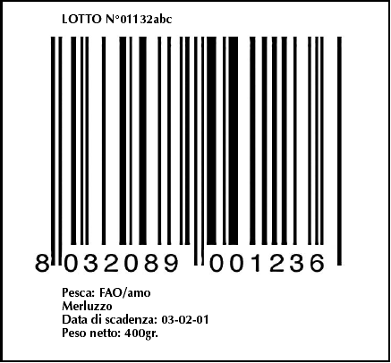 6.4 Vendita al dettaglio I dati previsti in questa fase sono il codice a barre EAN/UCC-13, applicato all unità destinata al consumatore, e il codice lotto in forma di testo in chiaro, per il quale il