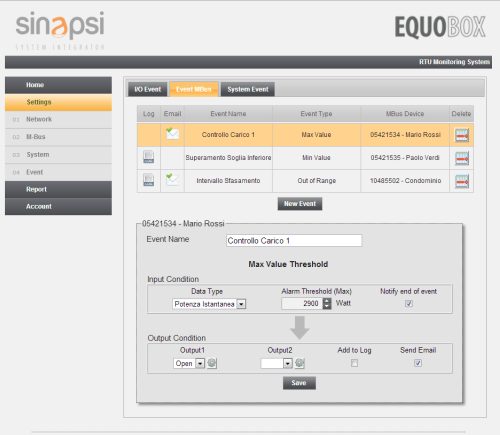 EQUOBOX RTU INTERFACCIA WEBSERVER Consultazione dei dati di consumo semplice ed immediata Generazione e invio automatico dei report